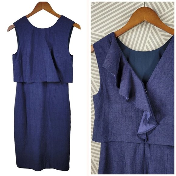 Banana Republic Dress size 4 career party Wool Blend business Ruffle Back Navy - Picture 1 of 7